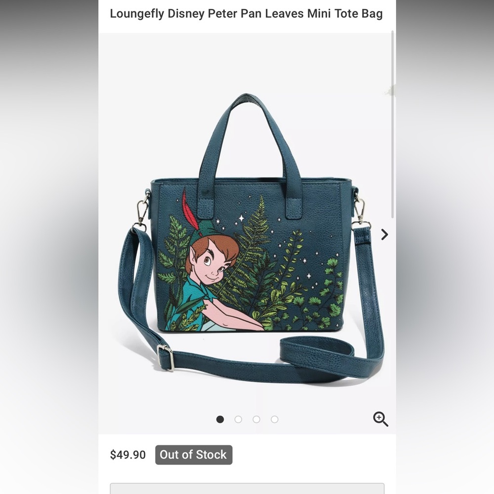 NWT Loungefly Disney Peter Pan Green Mini Tote/Crossbody Bag - Picture 6 of 6